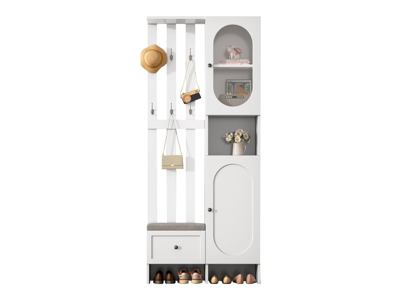  Portemanteau avec banc et rangement 85 x 200 cm en panneau de particules blanc  - Conforama R