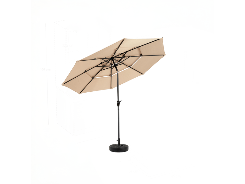 Parasol en aluminium 3 m à 3 niveaux avec inclinaison automatique, kaki, sans pied - Conforama D