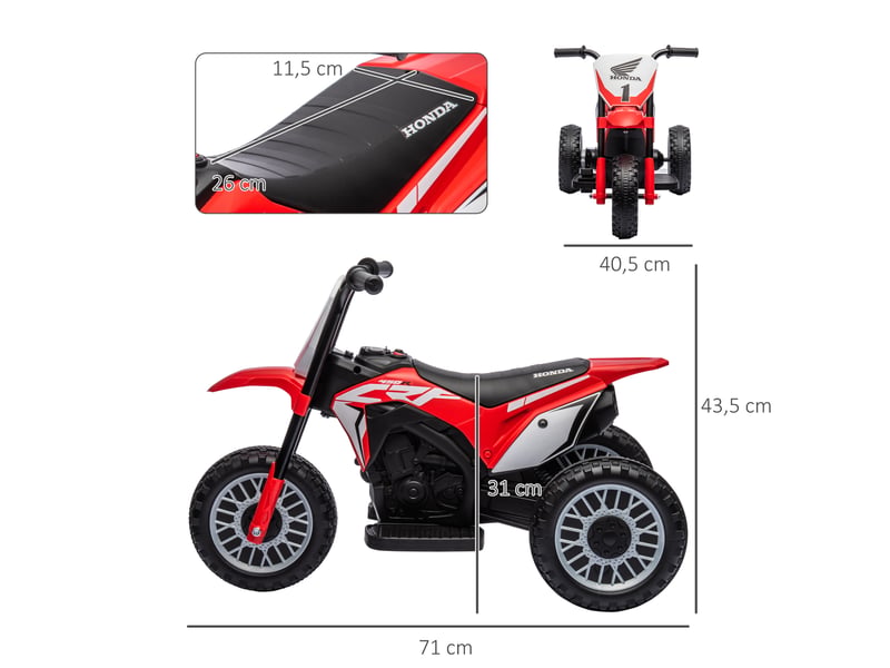Moto électrique honda crf450rl sous licence pour enfants, vitesse de 3 kmh, klaxon et son de démarrage, 71 x 40,5 x 43,5 cm, rouge - Conforama E