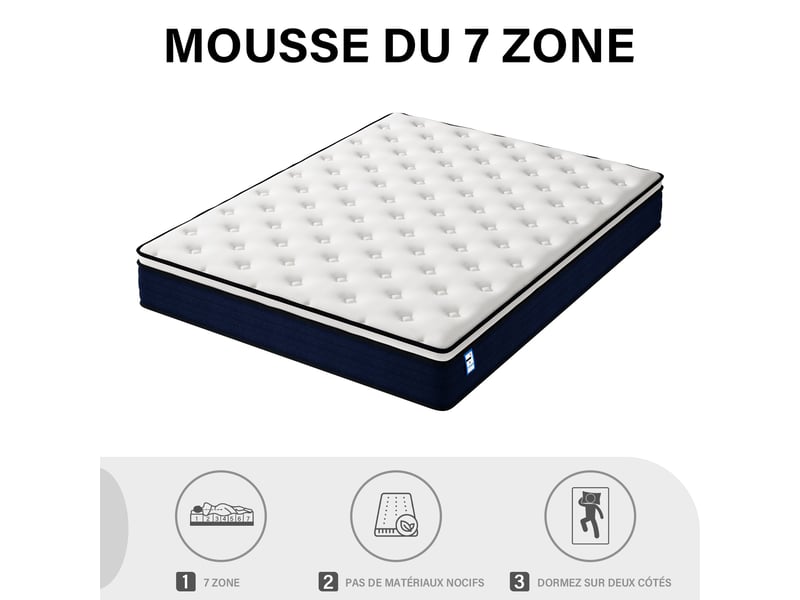  Ensemble 140x190 cm matelas à ressorts + sommier avec lattes larges, epaisseur du matelas 25cm  - Conforama C