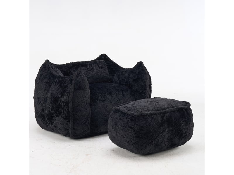  Fauteuil poire géant 123x157x73 cm avec repose-pieds en fausse fourrure noir  - Conforama A