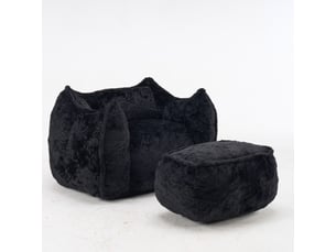 Fauteuil poire géant 123x157x73 cm avec repose-pieds en fausse fourrure noir