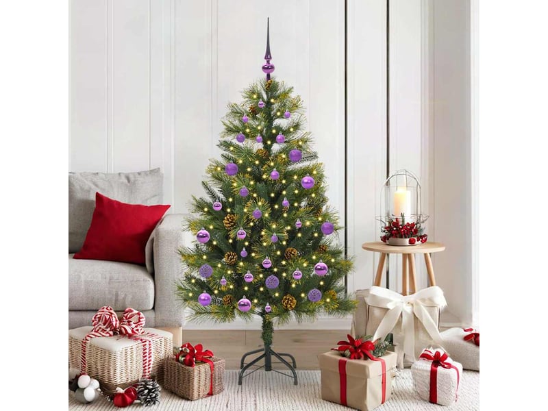 Sapin de noël artificiel, arbre de noël avec branches pliables et cônes 150 cm shl3770 - Conforama B
