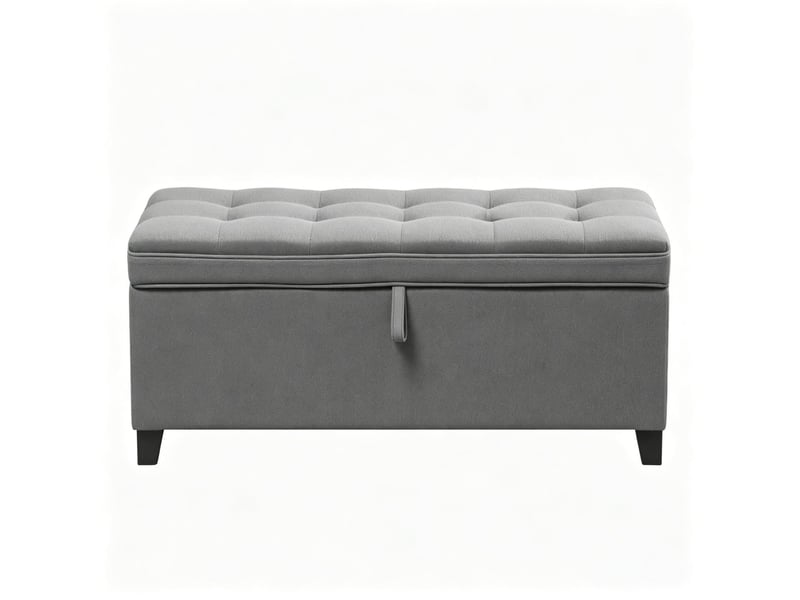  Banc de rangement 120 cm gris foncé en tissu capitonné, coffre 112 l et assise rembourrée pour votre intérieur  - Conforama A