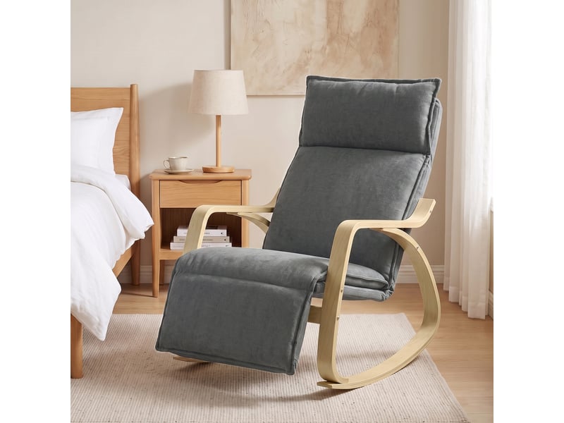  Fauteuil à bascule avec repose-pieds réglable à 5 positions, gris foncé  - Conforama C
