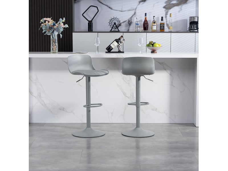  Tabourets de bar 43x45x87 cm lot de 2, pivotants 360°, hauteur réglable, dossier ergonomique, repose-pieds, métal, gris  - Conforama B