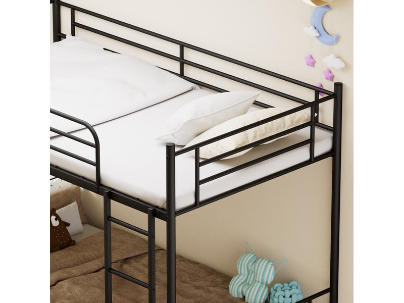  Lit superposé 90 × 190 cm 2 places avec échelle et barrières de sécurité, sans matelas, en acier noir  - Conforama E