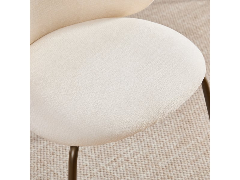  Lot de 2 chaises de salle à manger crème chenille - dossier courbé, piètement bronze, design moderne &amp; confort  - Conforama E
