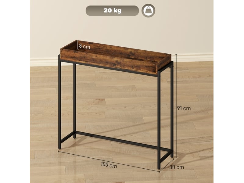 Console d’entrée étroite avec plateau à rebords en panneau et métal pour couloir marron rustique 100 × 30 × 91 cm - Conforama C