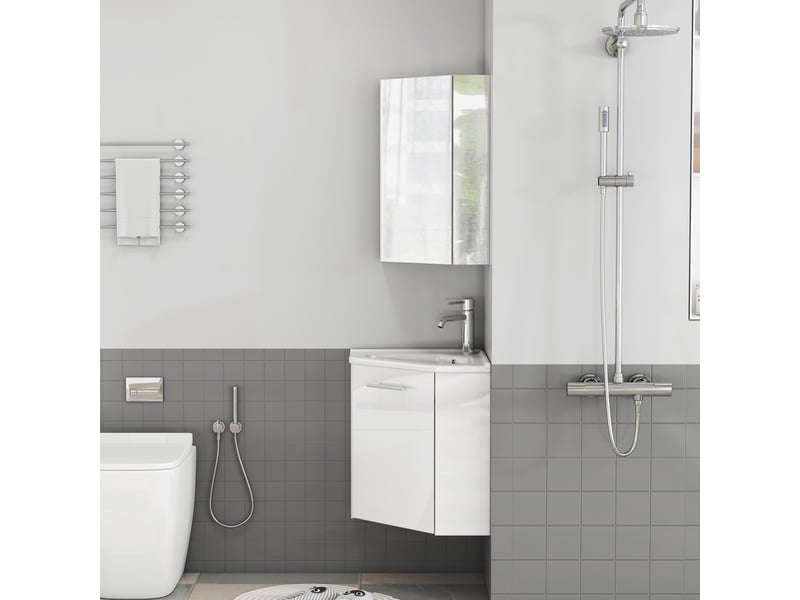  Lot de 2 meuble de salle de bain - 41.5x41.5x50&amp;32.5x32.5x55.6cm - meuble d'angle suspendu &amp; armoire de toilette - blanc  - Conforama D