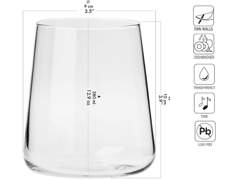  Lot de 6 verres à eau, gin et jus – transparents, 380 ml  - Conforama B