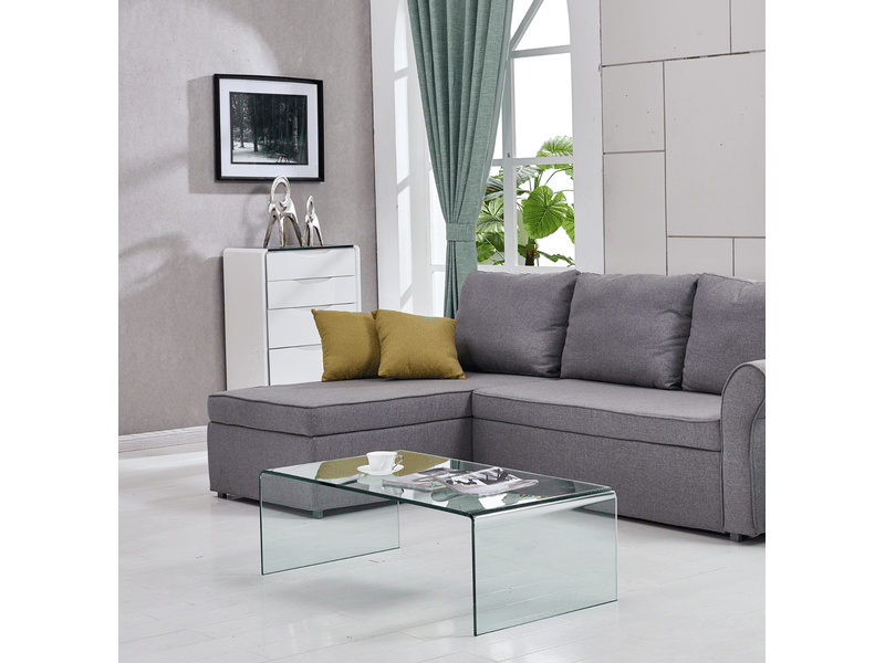  Table basse en verre trempé transparent incurvé, surface facile à nettoyer pour salon, 100×50×35 cm, transparente  - Conforama E