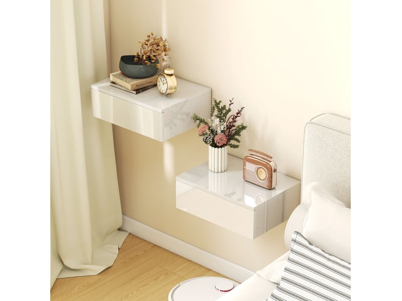  Lot de 2 tables de chevet murales 40x30x14 cm avec tiroir panneau de particules blanc  - Conforama C