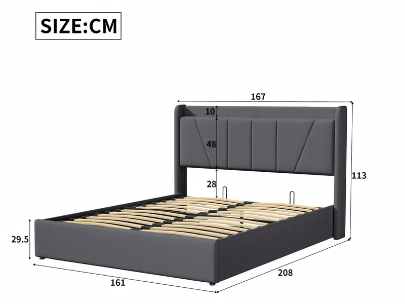  Lit coffre 160x200 cm - usb et type-c - tête de lit avec étagère - sommier relevable - grand rangement - design moderne  - Conforama C