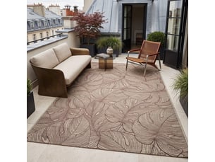 Tapis extérieur intérieur tissé beige motif feuillage 246x340