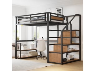 Lit mezzanine 140x200 cm <strong>MERAX</strong>  <strong>lit enfant noir</strong> coloris noir