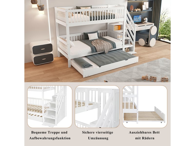 Lit superposé enfant 90x200 - lit gigogne 90x190 - armoire - échelle - barrières - blanc Bubbly Shop - Conforama D