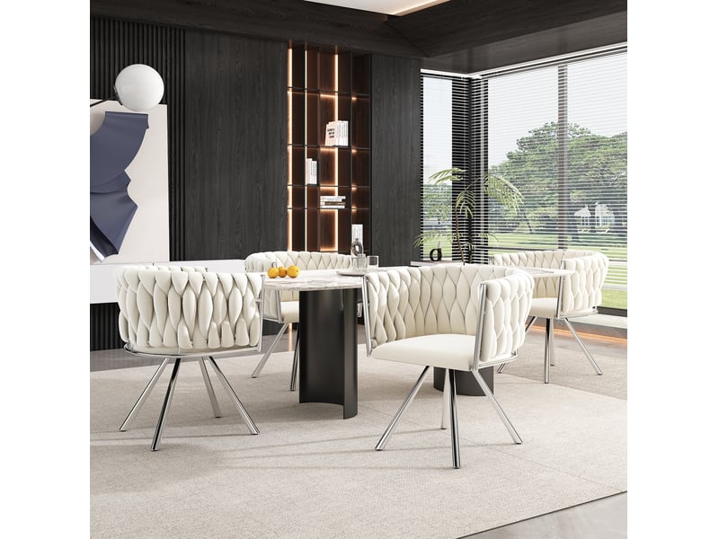 Lot de 4 chaises de salle à manger 59x54x72 cm beige et argenté en velours, pivotantes à 360 degrés - Conforama B