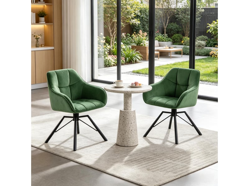  Chaises de salle à manger lot de 2 pivotantes 360° avec accoudoirs  - velours métal vert foncé  - Conforama B