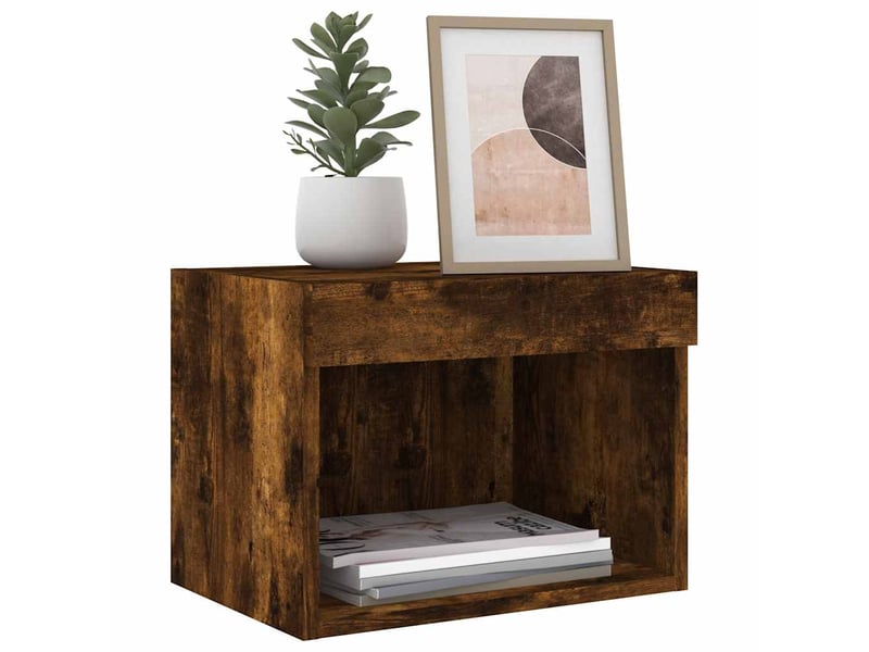 Table de chevet - cabinet de chevet - table de nuit murale avec lumières led chêne fumé - Conforama D