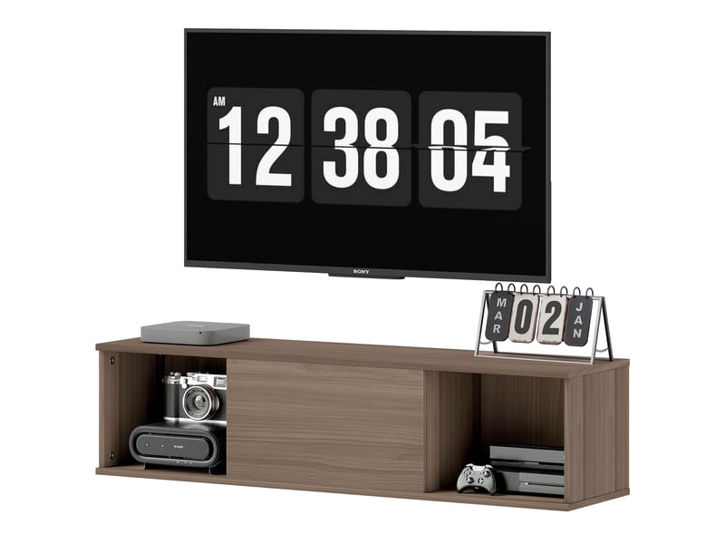 Armoire murale avec deux niches ouvertes, porte abattante centrale, marron, 120 x 30 x 29,5 cm  - Conforama B