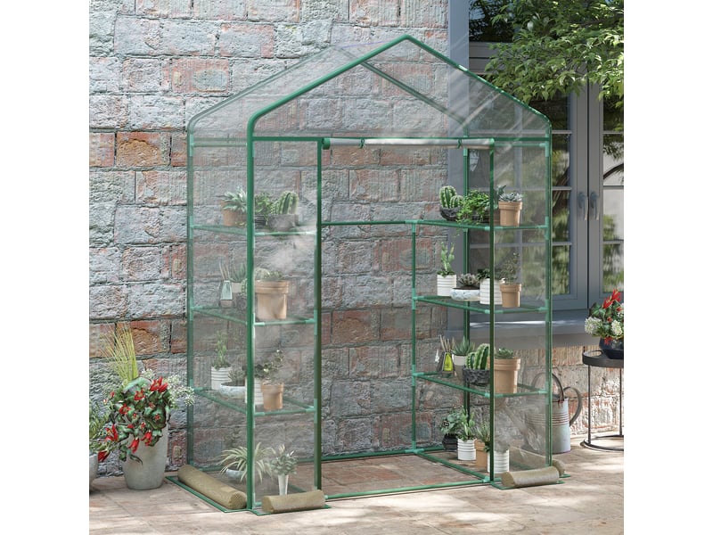  Serre de jardin en acier et pvc transparent avec porte enroulable, 143 x 73 x 195 cm, verte  - Conforama C