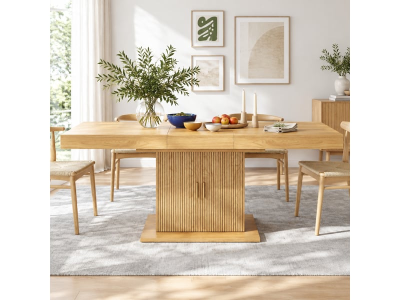  Table à manger extensible 140-180 cm avec rangement intégré en mdf, finition bois  - Conforama B