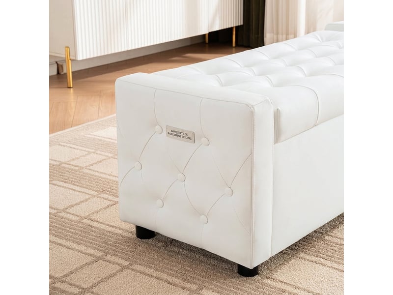  Banc de rangement blanc 122 cm en cuir pu capitonné, coffre pour chambre et salon, 122x45x47 cm  - Conforama D