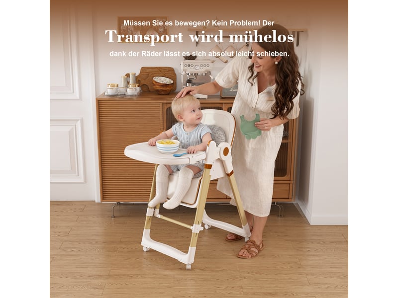 Chaise haute bébé 2 en 1 transformable en transat, pliable et réglable avec plateau amovible en polypropylène blanc - Conforama E