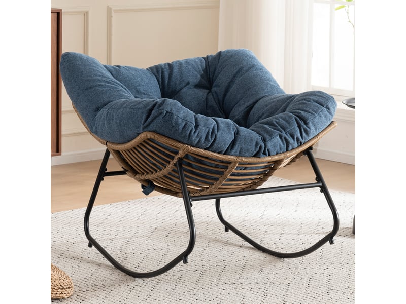  Fauteuil à bascule en chenille, structure métallique, bleu  - Conforama B
