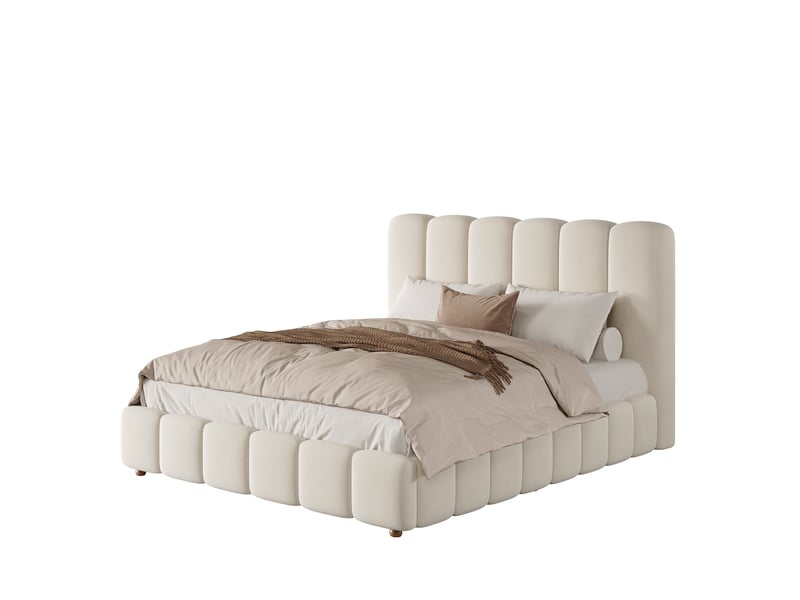  Lit coffre modenvie double 140 x 190 cm velours beige sommier à lattes  - Conforama A