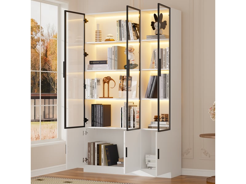  Vitrine de rangement, coloris blanc, 120 x 32 x 200 cm, pour salon, solution de rangement fonctionnelle, pour maison et appartement  - Conforama E
