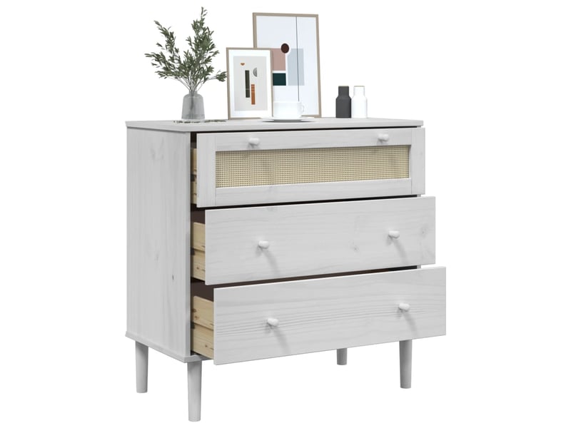  Commode, armoire à tiroirs bureau senja aspect de rotin blanc bois de pin solide  - Conforama D