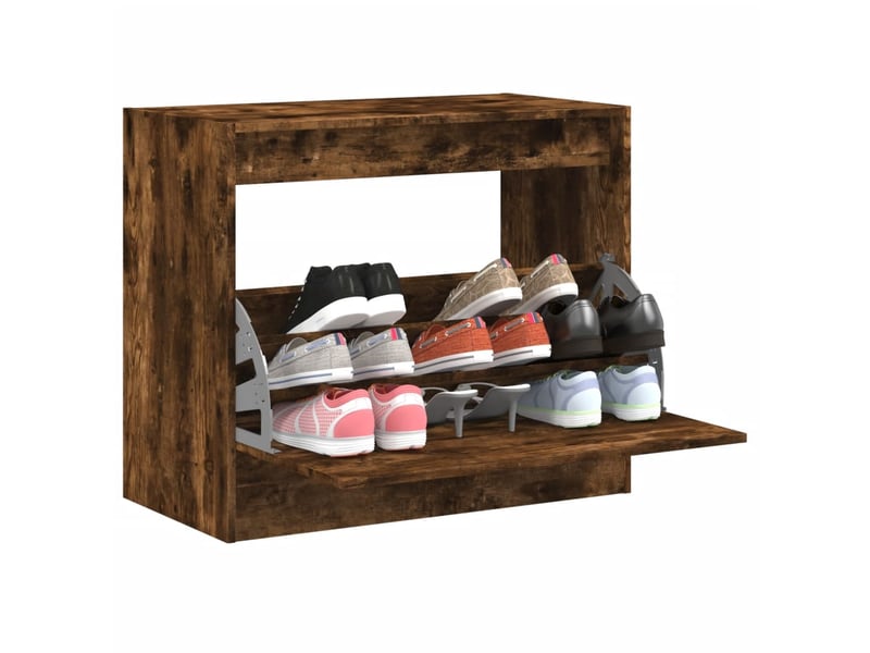  Meuble à chaussure | armoire à chaussures chêne fumé 80x42x69 cm bois d'ingénierie  - Conforama B