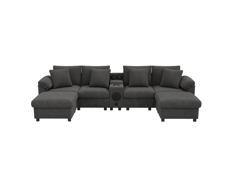 Canapé modulable d'angle u et l avec rangement, bluetooth et console gris homvra - Conforama A