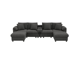 Canapé modulable d'angle u et l avec rangement, bluetooth et console gris homvra