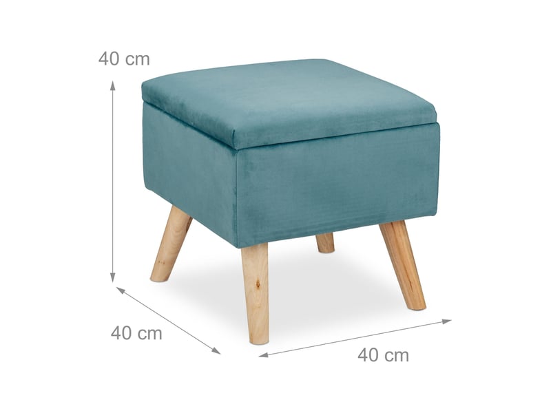  Tabouret de rangement décoratif polyvalent 40 x 40 x 40 cm assise confortable finition mate en velours bleu 13_0011086  - Conforama B