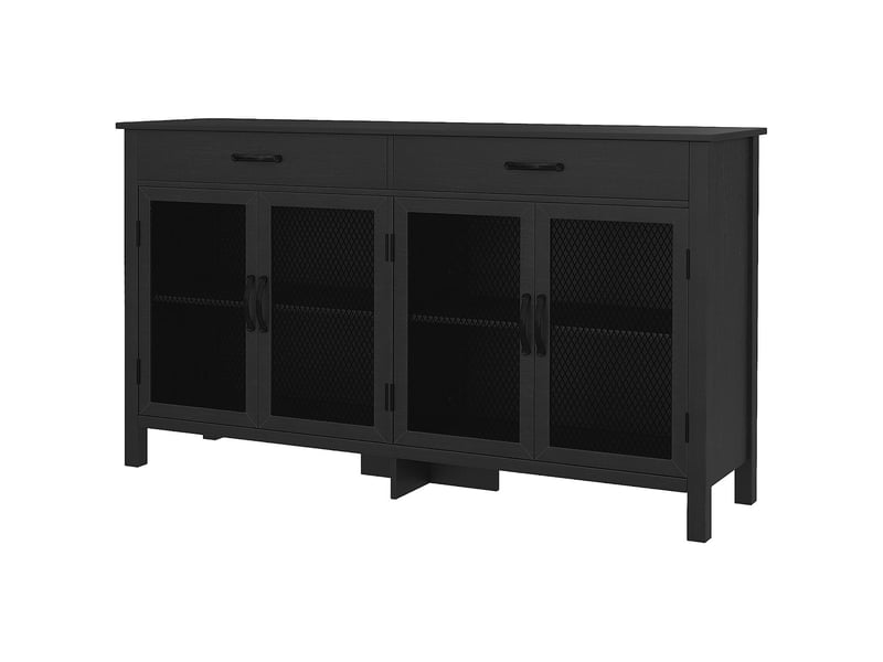  Buffet bas 4 portes 2 tiroirs étagères réglables noir 150 x 40 x 85 cm  - Conforama B