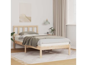 Lit adulte, lit simple, cadre de lit avec tête de lit marron 90x190cm pin massif cf3036