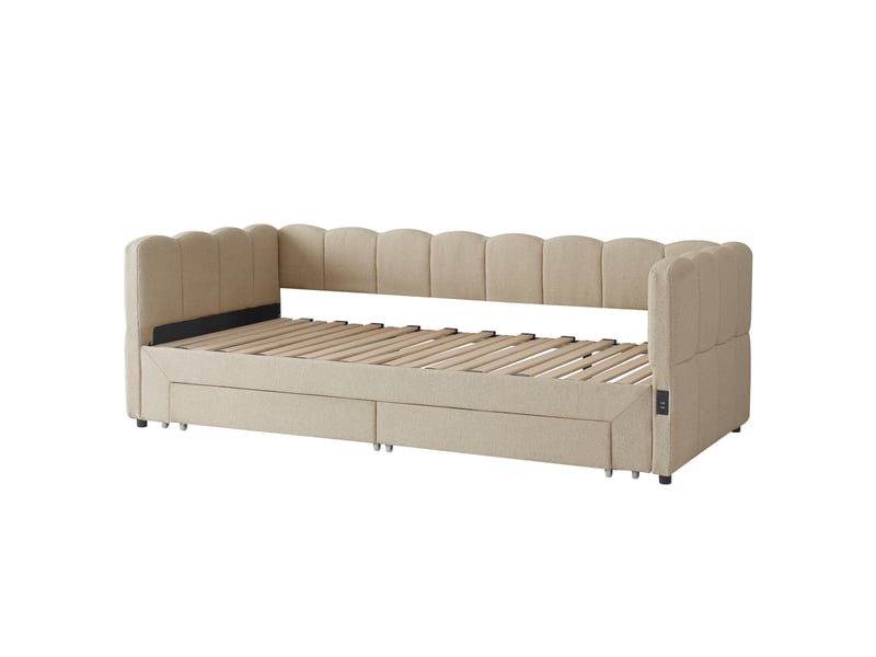  Gutenacht daybed extensible 90x190cm, usb, chenille beige  - Conforama A