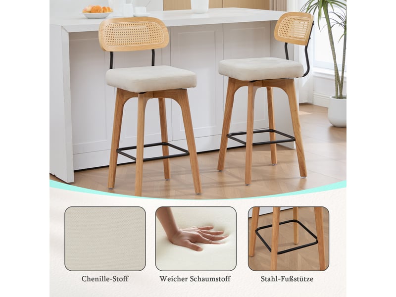  Lot de 2 tabourets de bar pivotants à 360° en tissu chenille beige W3056P520501 - Conforama D