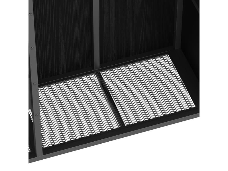  Lit mezzanine 90 x 200 cm avec rangement, penderie ouverte et éclairage led multicolore, structure métal et mdf noire  - Conforama W