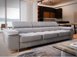 Canapé droit convertible <strong>MASSENO</strong> <strong></strong> 3 places Velours côtelé gris
