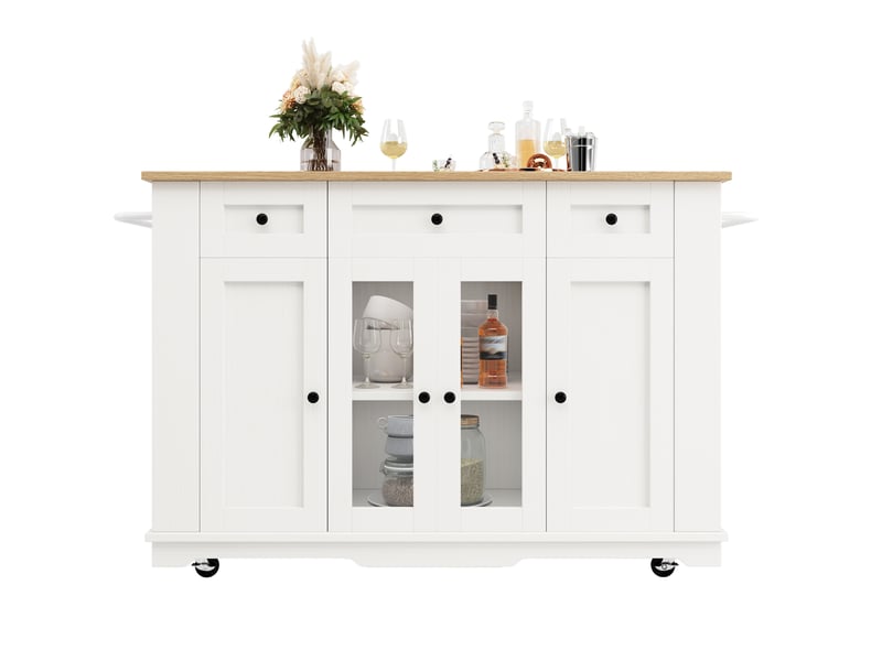 Îlot de cuisine 151,5x60x91,7 cm blanc et naturel avec plateau rabattable - Conforama A