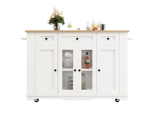Îlot de cuisine 151,5x60x91,7 cm blanc et naturel avec plateau rabattable