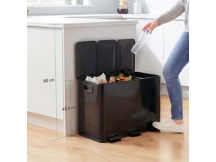 Poubelle de cuisine à pédale 3 compartiments en inox noir 61,9x36,6x43,2 cm