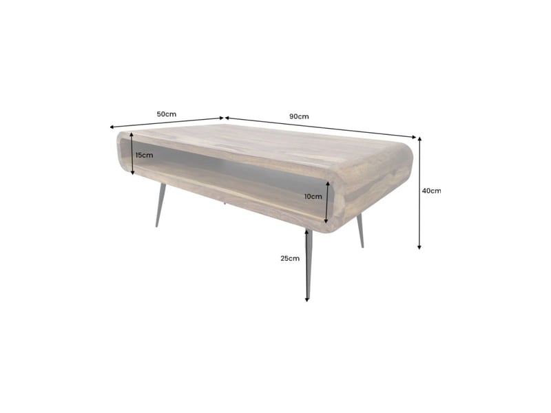 Table basse retrova 90 cm en bois de sheesham verni avec pieds métal noir et niche ouverte - Conforama C