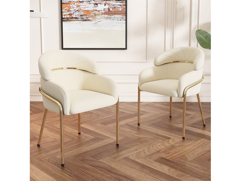  Chaise de salle à manger 4 pièces 53x45x79 cm, dossier et accoudoirs, velours, métal, beige  - Conforama E