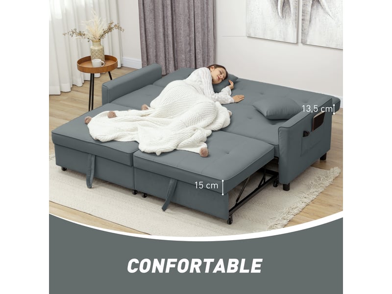  Canapé convertible 3 places canapé-lit clic-clac réversible avec dossier réglable et coussins, gris, 196 x 90 x 89 cm  - Conforama W