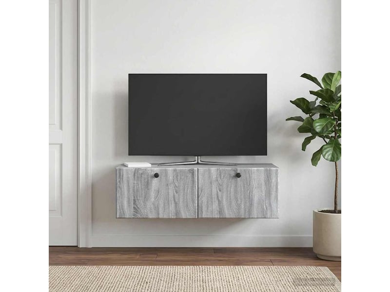  Meuble tv - banc tv - meuble de rangement mural 98 x 41 x 30 cm sonoma gris bois d'ingénierie  - Conforama D